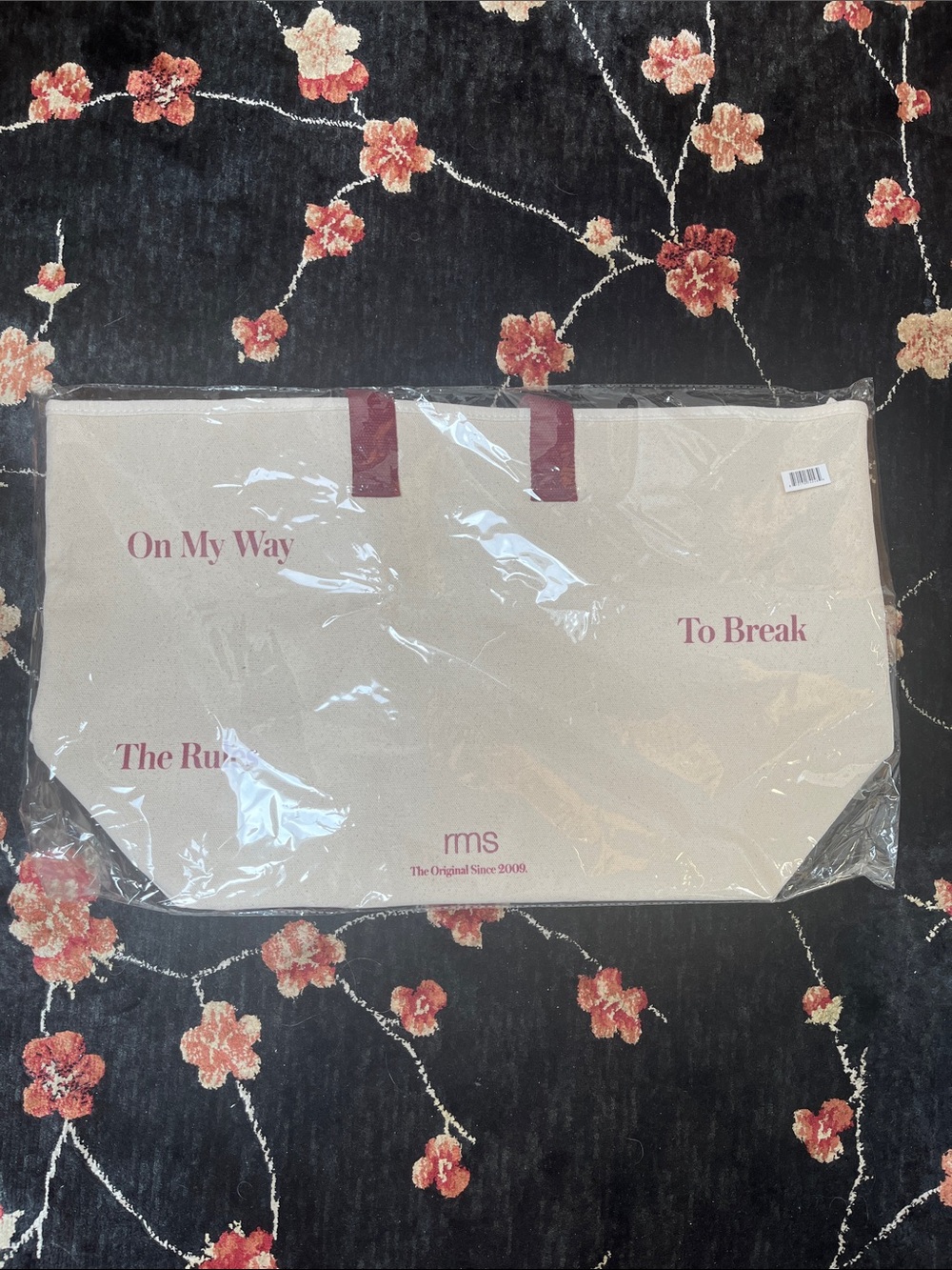 Canvas Tote Bag in Cream with Pink Huge RMS beauty bag.